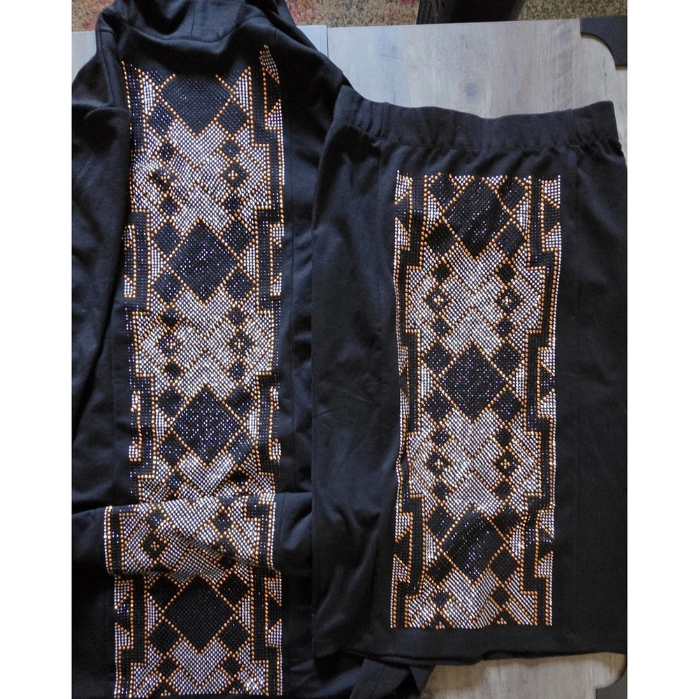 Antthony Original Black Long Cardigan &Skirt W/ Silver, Gold&Black Studs Women M